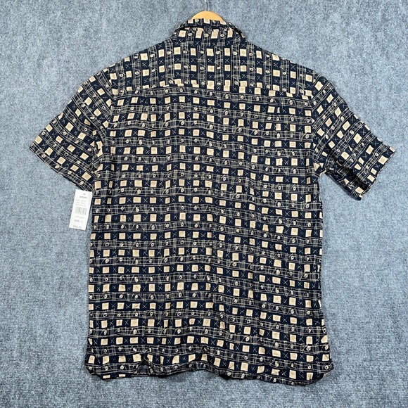 Campia Shirt Men L Black Beige Abstract Print Short Sleeve Stretch Pocket #AB435 - Picture 7 of 9